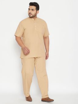 Vastramay - Men Light Brown Cotton Blend Short Kurta and Salwar