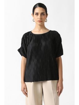 Van Heusen - Women Black Textured Casual Round Neck Top