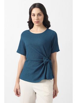 Van Heusen - Women Blue Textured Casual Round Neck Top