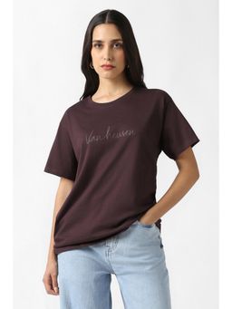 Van Heusen - Women Brown Graphic Print Casual Round Neck T-shirt