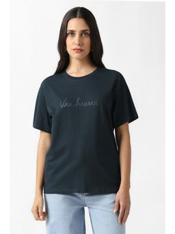Van Heusen - Women Navy Blue Graphic Print Casual Round Neck T-shirt