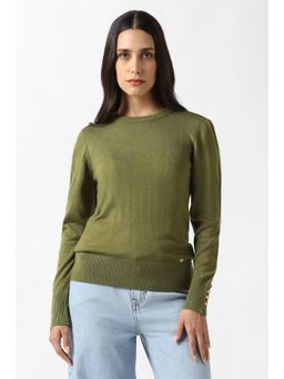Van Heusen - Women Olive Solid Casual Round Neck Top