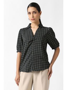 Van Heusen - Women Black Check Formal Stylized Neck Top