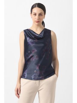 Van Heusen - Women Navy Blue Print Party Cowl Neck Top