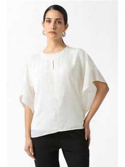 Van Heusen - Women White Solid Casual Round Neck Top