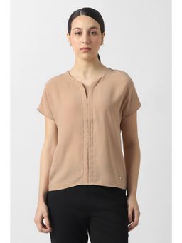 Van Heusen - Women Beige Solid Formal Round Neck Top