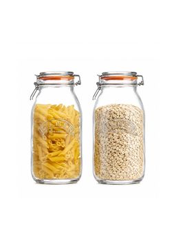 Kilner - 2 Pcs x 2L Round Clip Top Glass Jar for Flour, Coffee and Dry Foods (Pack of 2)