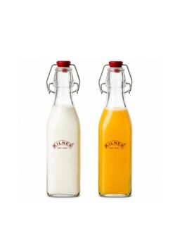 Kilner - 2 Pcs x 250ml Square Clip Top Glass Bottle for Juices and Beverages (Pack of 2)