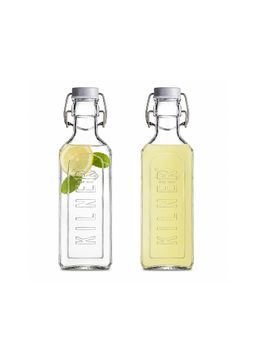 Kilner - 2 Pcs x 300ml Square Glass Oil Bottle with Clip Top Lid for Kitchen Use (Pack of 2)