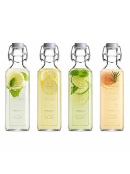 Kilner - 4 Pcs x 300ml Square Glass Oil Bottle with Clip Top Lid for Kitchen Use (Pack of 4)