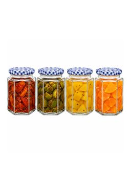 Kilner - 4 Pcs x 280ml Hexagonal Airtight Glass Jar for Spices, Jams and Chutneys (Pack of 4)