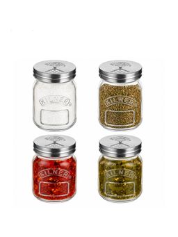 Kilner - 4 Pcs x 250ml Glass Spice Shaker Jar with Stainless Steel Lid (Pack of 4)