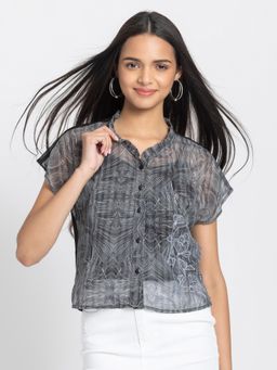 SHAYE - Black V-Neck Embroidered Drop Shoulder Top with Camisole (Set of 2)