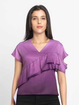 SHAYE - Purple V-Neck Ombre Print Drop Shoulder Sleeves Casual Top