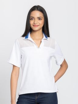 SHAYE - White Embroidered Shirt Collar Short Sleeves Casual Top
