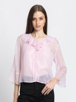 SHAYE - Pink V-Neck Solid Three-Quarter Sleeves Casual Top with Camisole (Set of 2)