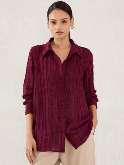Femmella - Wine Textured Button Down Shirt