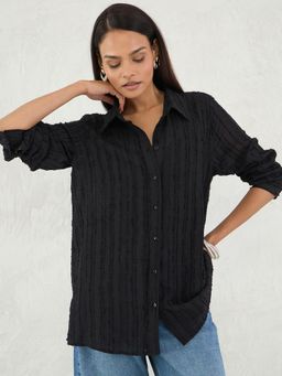 Femmella - Black Textured Button Down Shirt