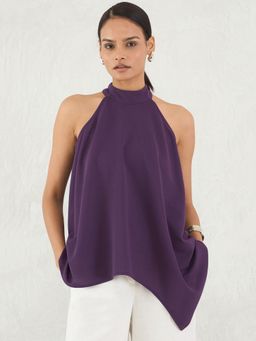 Femmella - Deep Purple Asymmetric Halter Top