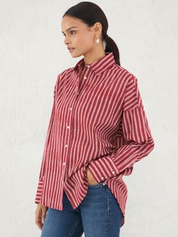 Femmella - Red Cotton Stripe Shirt