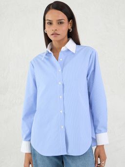 Femmella - Blue Stripe Colorblock Shirt