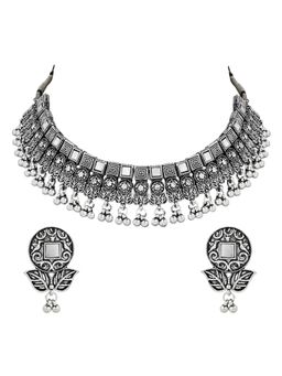 I Jewels - Silver Oxidized Traditional Afghani Choker Set