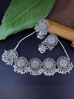 I Jewels - Silver Oxidized Traditional Afghani Choker Set