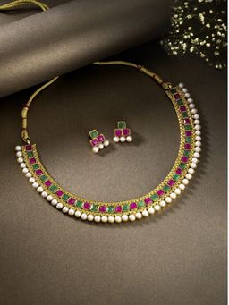 I Jewels - Gold Plated Traditional Choker Necklace Jewellery Set