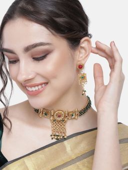 I Jewels - 18K Gold Plated Brass Pearl Choker Necklace Set