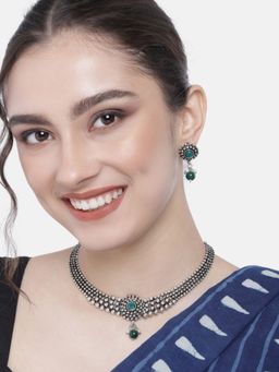 I Jewels - Silver Plated Traditional Style Choker Necklace Jewellery Set