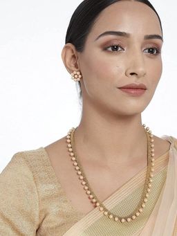 I Jewels - Gold Plated Traditional Stylish Stone Work Long Necklace Set