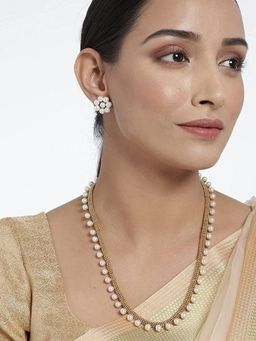 I Jewels - Gold Plated Traditional Stylish Stone Work Long Necklace Set