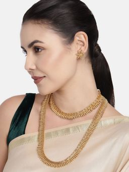 I Jewels - Gold Plated Traditional Stylish Golden Leaf Work Necklace with Earrings