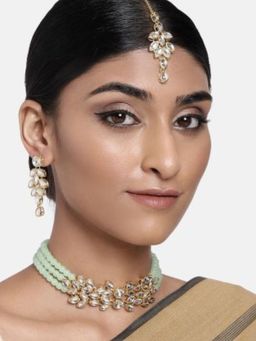 I Jewels - Gold Plated Traditional Stone Pearl Choker Necklace Set (ML285Min)