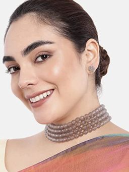 I Jewels - Gold Plated Traditional Pearl Stylish Moti Choker Necklace Jewellery Set (ML286Gr)