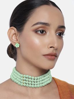 I Jewels - Gold Plated Traditional Pearl Stylish Moti Choker Necklace Jewellery Set (ML286Min)