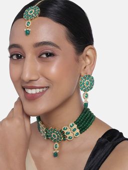 I Jewels - Gold Plated Traditional Pearl Choker Necklace Jewellery Set (ML280G)