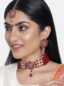 I Jewels - Gold Plated Traditional Pearl Choker Necklace Jewellery Set (ML280M)