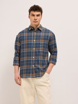 The Bear House - Men's Blue Relaxed Fit Check Shirt