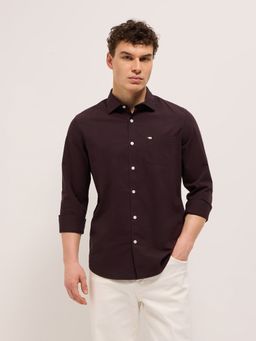 The Bear House - Men's Wine Slim Fit Solid Shirt