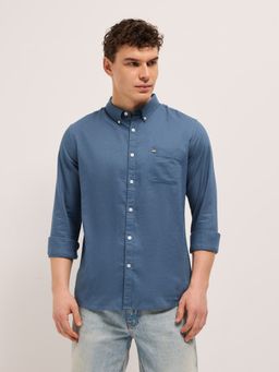The Bear House - Men's Blue Slim Fit Solid Shirt