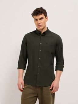 The Bear House - Men's Green Slim Fit Solid Shirt