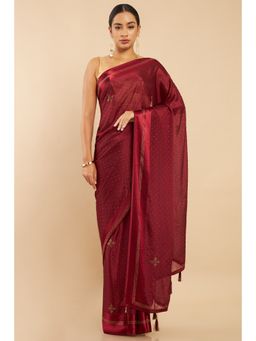 Soch - Women Maroon Chiffon Embellished Saree with Unstitched Blouse