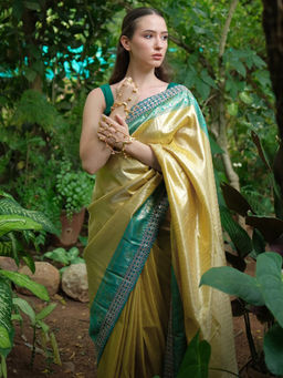 Libas - Green Woven Design Saree with Unstitched Blouse