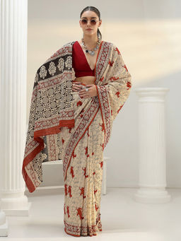 Libas - Beige abstract printed Saree with Unstitched Blouse