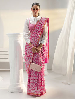 Libas - Pink motif printed Saree with Unstitched Blouse