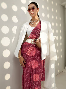 Libas - Pink Floral Printed Saree with Unstitched Blouse