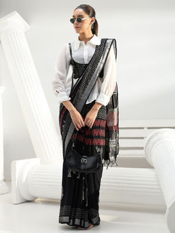 Libas - Black printed Saree with Unstitched Blouse