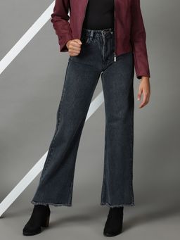 SHOWOFF - Women's Stretchable Clean Look Grey Wide Leg Jeans