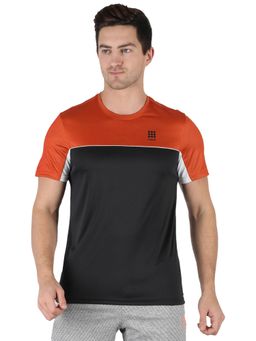 Rock.it - Men Black and Orange Crew Neck Smart Fit Half Sleeve T-Shirt